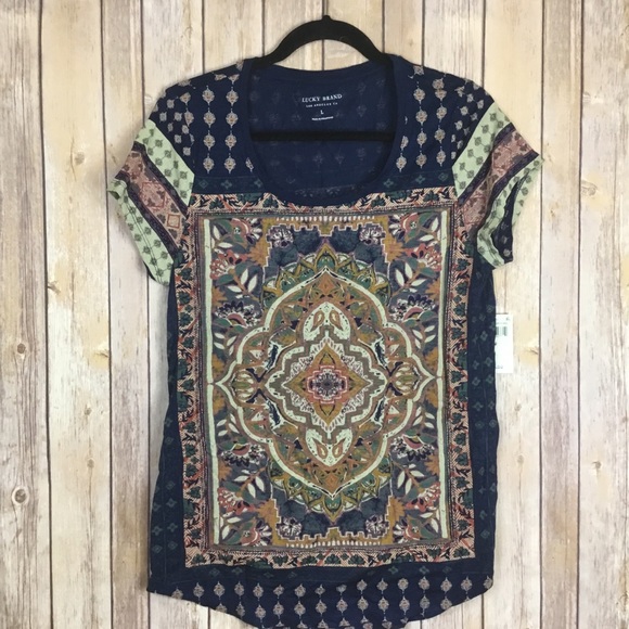 LUCKY BRAND WOMEN TOP SHORT SLEEVE SIZE L - Picture 1 of 7